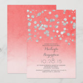 Invitation parties scintillant argent confetti corail rose nu (Devant / Derrière)