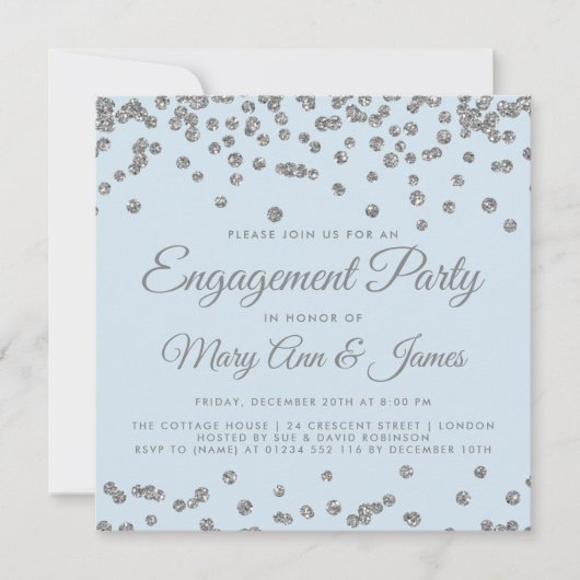 Invitation Parties scintillant Argent Confetti Ice Blue (Devant)