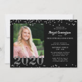 Invitation Parties scintillant Argent Confetti Noir (Devant)