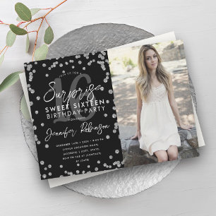 Invitation Parties scintillant Argent Confetti Photo Surprise
