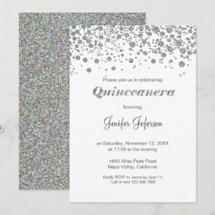 Invitation Parties scintillant argent confetti Quinceanera In