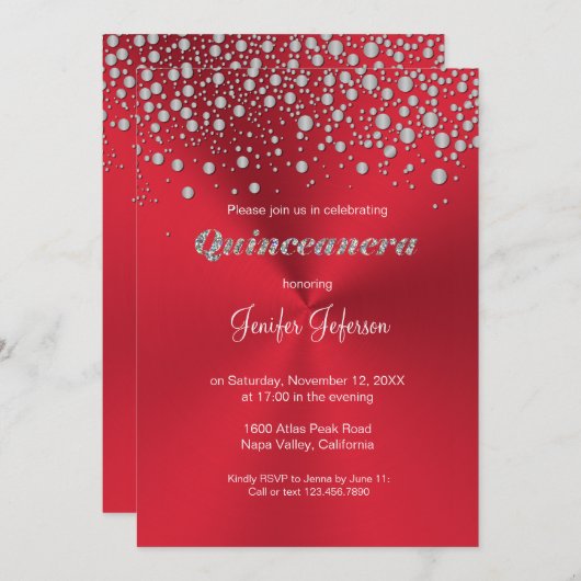 Invitation Parties scintillant argent confetti Quinceanera In (Devant / Derrière)