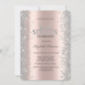 Invitation Parties scintillant Argent Confetti Rose Gold Swee (Devant)