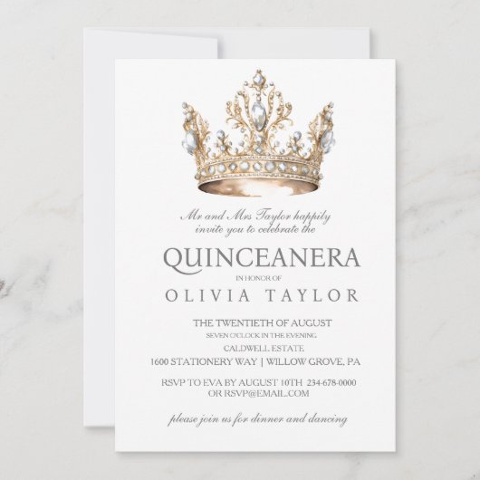 Invitation Parties scintillant Argent Couronne Quinceanera An (Devant)