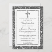 Invitation Parties scintillant Argent Croix Sainte Communion  (Devant)