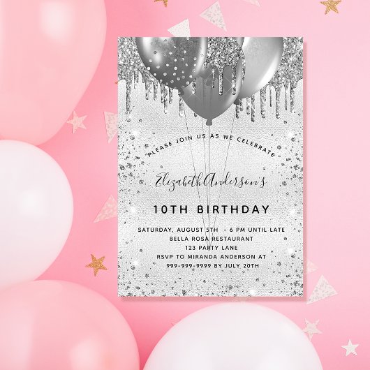 Invitation Parties scintillant argent d'anniversaire scintill