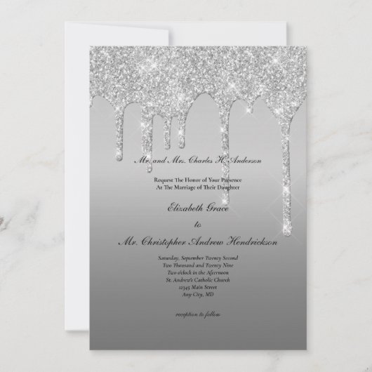 Invitation Parties scintillant Argent Drift Mariage moderne t (Devant)