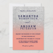 Invitation Parties scintillant argent faux marine bleu corail (Devant)