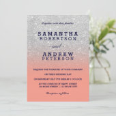 Invitation Parties scintillant argent faux marine bleu corail (Debout devant)