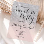 Invitation Parties scintillant argent faux moderne ombre blus<br><div class="desc">Une douche moderne, jolie imitation argentée à l'ombre avec bloc de couleur rose pastel pâle Sweet 16 anniversaire invitation à la fête avec un motif argent ombre s'estompant sur un arrière - plan rose. Parfait pour un Sweet sixteen princesse, parfait pour elle, la fashionista qui aime motif moderne et glam...</div>