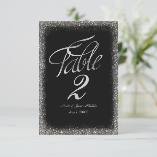 Invitation Parties scintillant Argent Faux & Noir Glam Numéro (Debout devant)