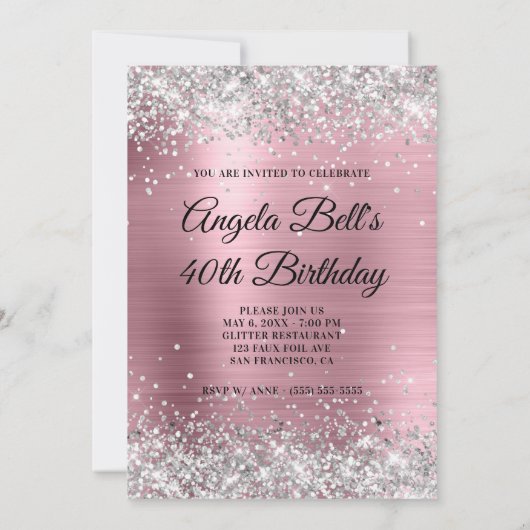 Invitation Parties scintillant Argent Faux Pale Rose Pile Fhu (Dos)