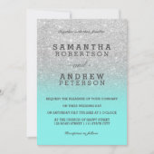 Invitation Parties scintillant argent faux turquoise océan om (Devant)