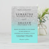 Invitation Parties scintillant argent faux turquoise océan om (Debout devant)