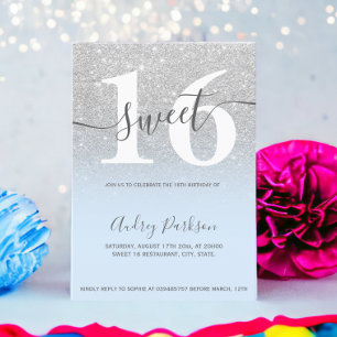 Invitation Parties scintillant argent glace bleu ombre girly