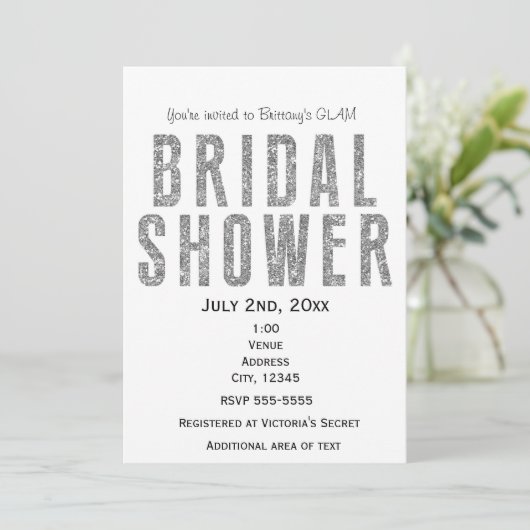 Invitation Parties scintillant argent glam Fête des mariées C (Debout devant)