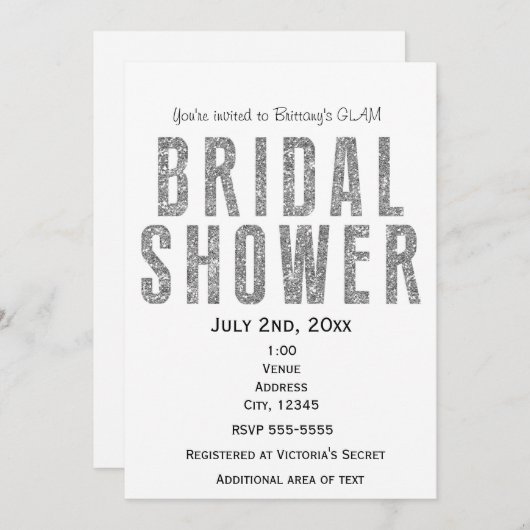 Invitation Parties scintillant argent glam Fête des mariées C (Devant / Derrière)