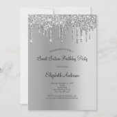 Invitation Parties scintillant argent goutte glam douce 16 An (Devant)