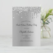 Invitation Parties scintillant argent goutte glam douce 16 An (Debout devant)