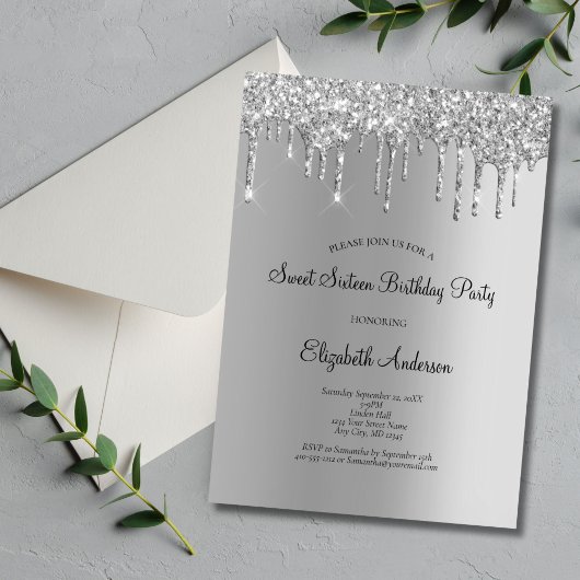 Invitation Parties scintillant argent goutte glam douce 16 An