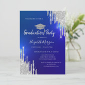 Invitation Parties scintillant argent gouttes Casquette gradu (Debout devant)