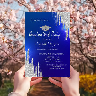 Invitation Parties scintillant argent gouttes Casquette gradu
