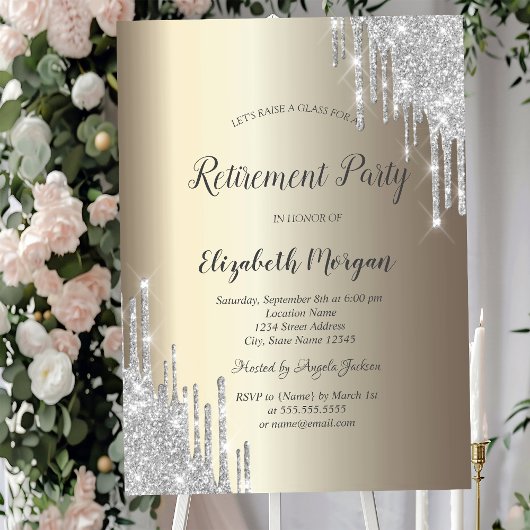 Invitation Parties scintillant argent gouttes Champagne Retra