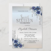 Invitation Parties scintillant argent gouttes Fleurs bleues S (Devant)