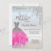 Invitation Parties scintillant argent gouttes, Robe adorable  (Devant)