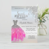 Invitation Parties scintillant argent gouttes, Robe adorable  (Debout devant)