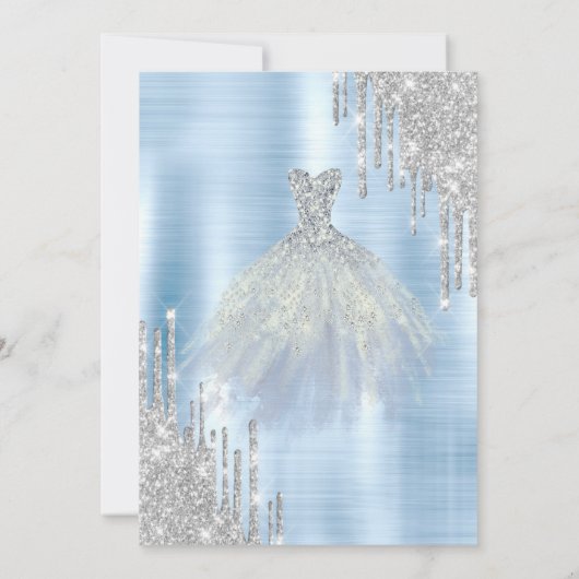Invitation Parties scintillant argent gouttes Robe bleue Bleu (Dos)