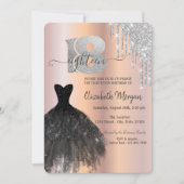 Invitation Parties scintillant argent gouttes robe noire 18e  (Devant)