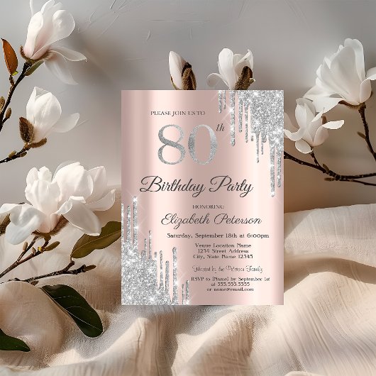 Invitation Parties scintillant argent gouttes Rose Gold 80e f
