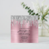 Invitation Parties scintillant argent gouttes rose huile 60e  (Debout devant)