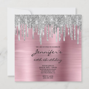 Invitation Parties scintillant argent gouttes rose huile 60e