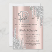 Invitation Parties scintillant argent gouttes Rose or 12e ann (Devant)