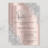 Invitation Parties scintillant argent gouttes Rose or 12e ann (Devant / Derrière)