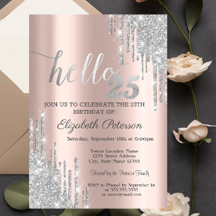 Invitation Parties scintillant argent gouttes Rose or 25e ann