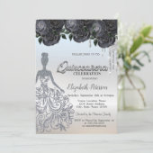 Invitation Parties scintillant argent gouttes Roses noirs dou (Debout devant)