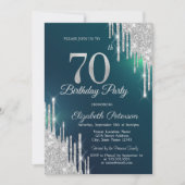 Invitation Parties scintillant argent gouttes vert 70e annive (Devant)