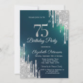Invitation Parties scintillant argent gouttes vert 75e annive (Devant)