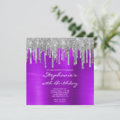 Invitation Parties scintillant argent gouttes violet huile 40 (Debout devant)