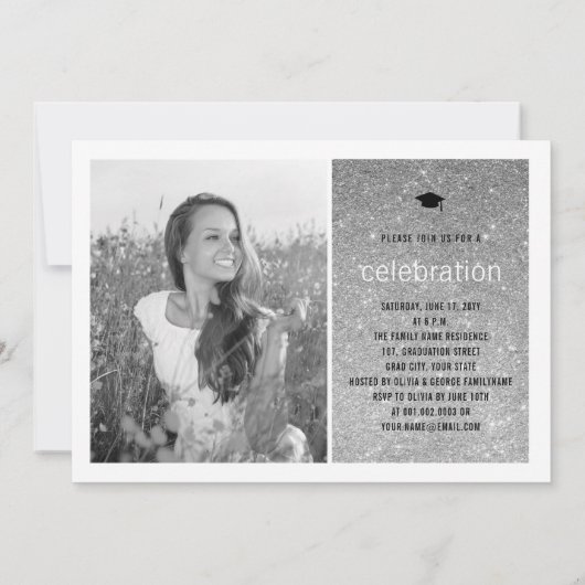 Invitation Parties scintillant Argent Gradué Simple Graduatio (Dos)