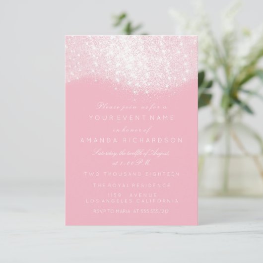 Invitation Parties scintillant Argent Gris Blanc Rose Paste B (Debout devant)