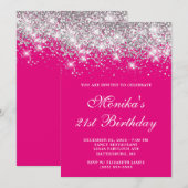 Invitation Parties scintillant Argent Hot Pink Bold 21e anniv (Devant / Derrière)
