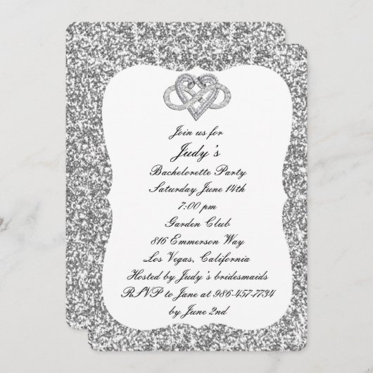 Invitation Parties scintillant Argent Infinity Coeur Bachelor (Devant / Derrière)