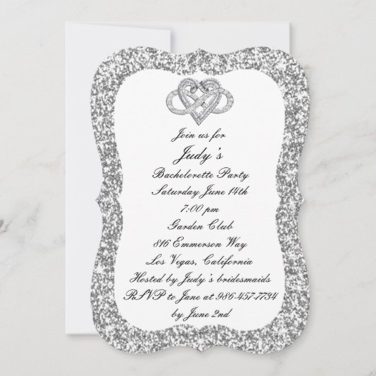 Invitation Parties scintillant Argent Infinity Coeur Bachelor (Devant)