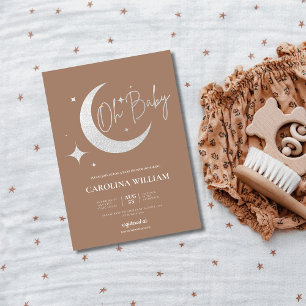 Invitation Parties scintillant argent lune et étoiles oh baby