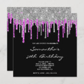Invitation Parties scintillant Argent Magenta Drips Noir 50e  (Devant / Derrière)