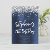 Invitation Parties scintillant Argent Marine Bleu Bold 21e an (Debout devant)